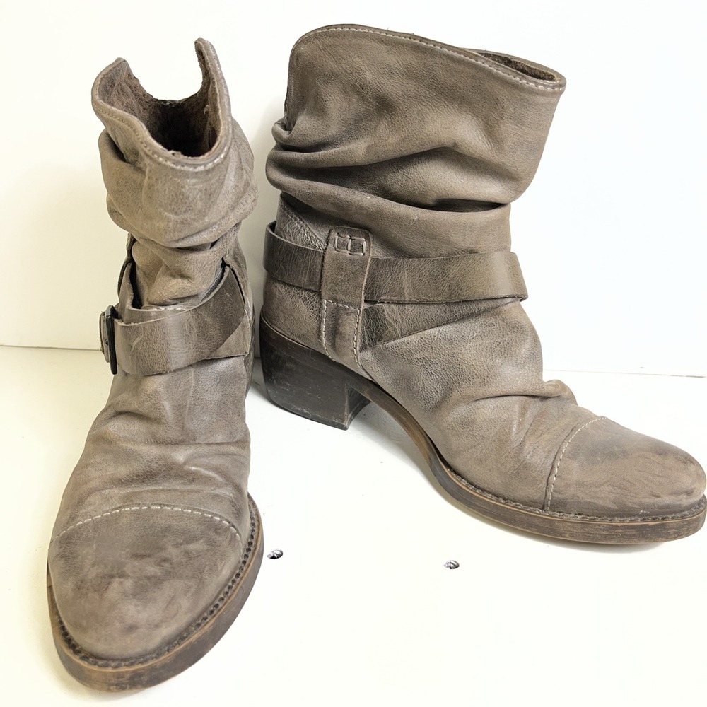 ALDO Leather Slouchy Buckle Ankle Boots Sz 6 Boho Grunge Moto